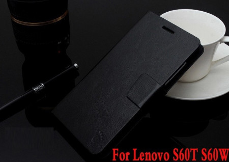 Кожени калъфи Кожени калъфи за Lenovo Кожен калъф тефтер клипс и стойка FOOT за LENOVO S60/ LENOVO S60A черен